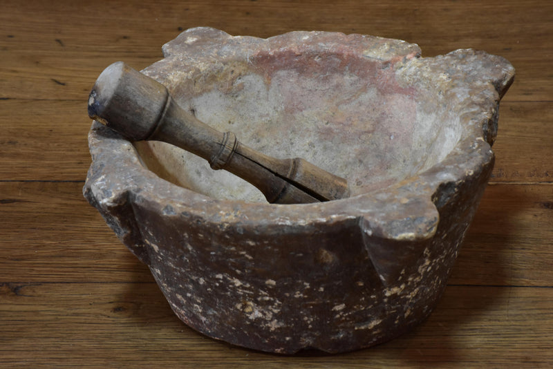 Mortar & pestle, marble, French, 19th-century