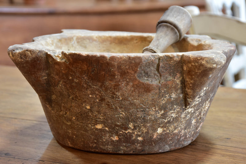 Mortar & pestle, marble, French, 19th-century