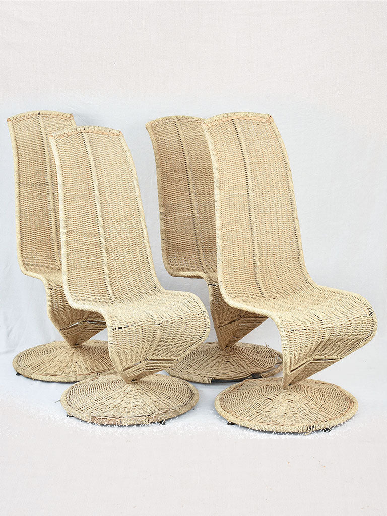 Set of four Italian banana leaf chairs attributed to Martio Cecci