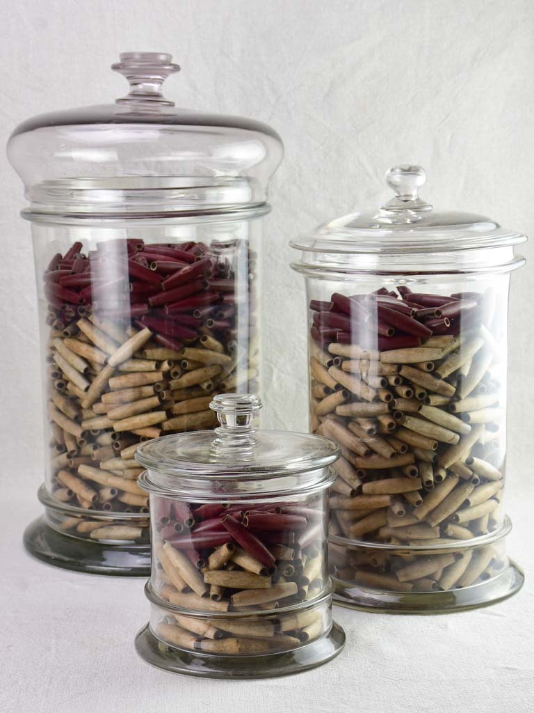 TWO late 19th / early 20th century pharmacy / shop jars with lids 19¾"