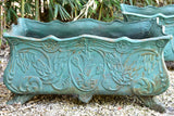 Two antique cast iron French garden planters with green finish