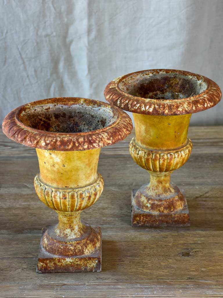 Small pair of antique French Medici urns - cast iron
