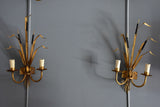 Pair of bull rush wall appliques in the style of Maison Jansen