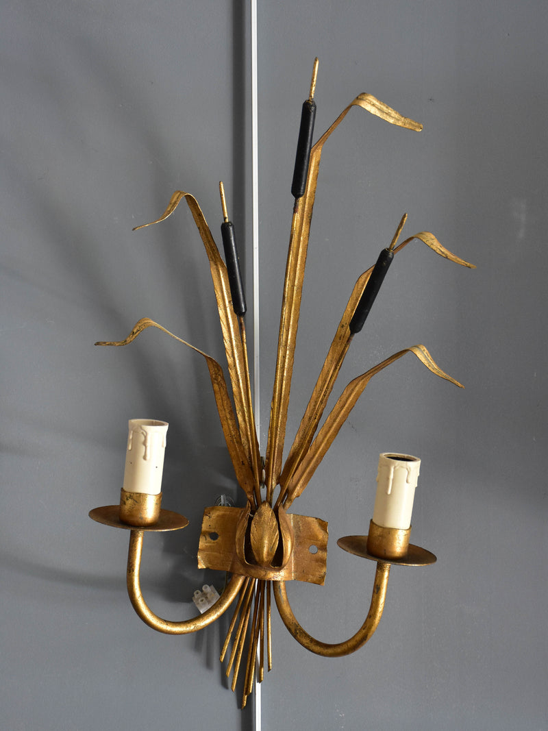 Pair of bull rush wall appliques in the style of Maison Jansen