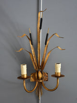 Pair of bull rush wall appliques in the style of Maison Jansen