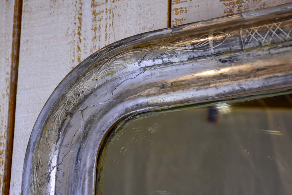 19th Century Louis Philippe mirror with silver leaf frame - repaired 27½" x 46"