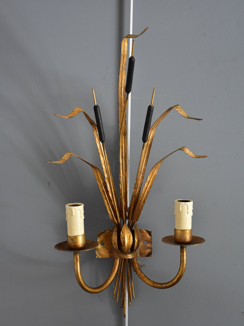 Pair of bull rush wall appliques in the style of Maison Jansen