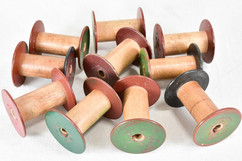 Collection of ten antique wooden bobbins