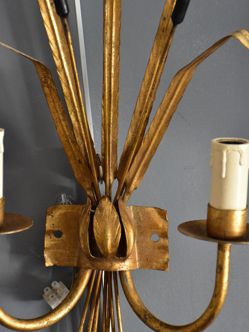 Pair of bull rush wall appliques in the style of Maison Jansen
