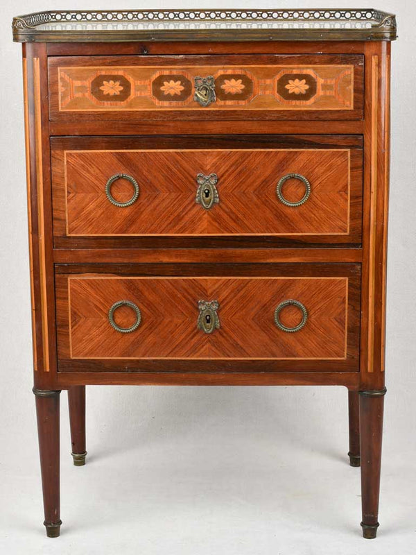Louis XVI style commode w/ marquetry & marble