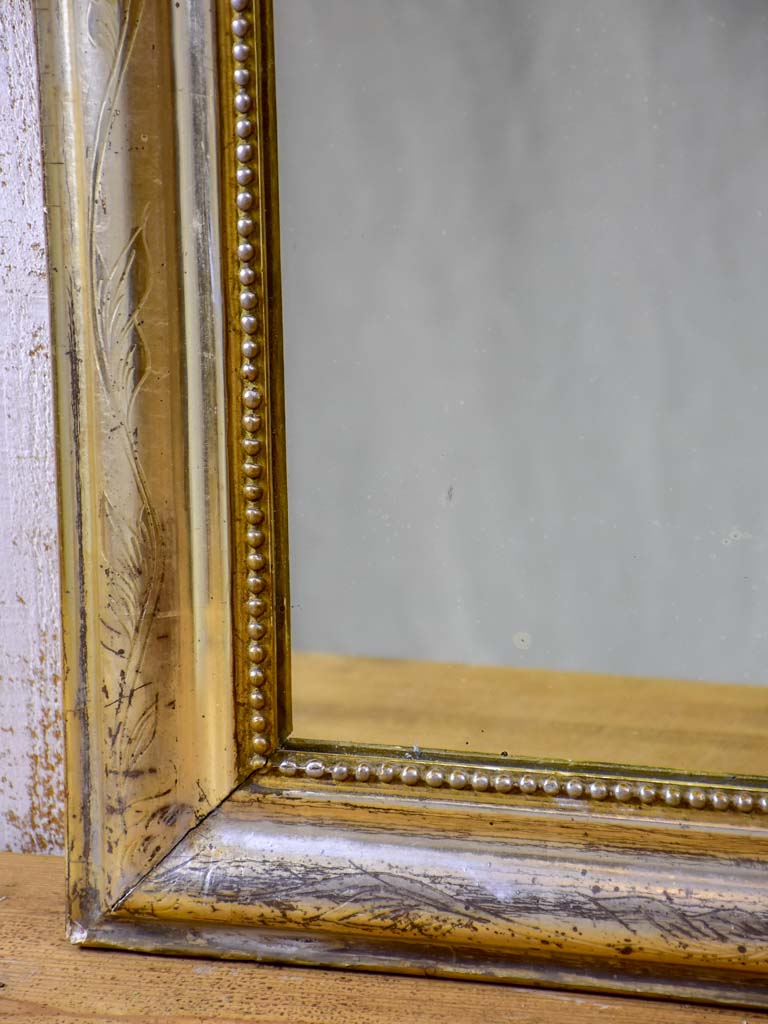 Silver / gold leaf Louis Philippe mirror with pearl detail - 19th Century 23¾" x 31½"