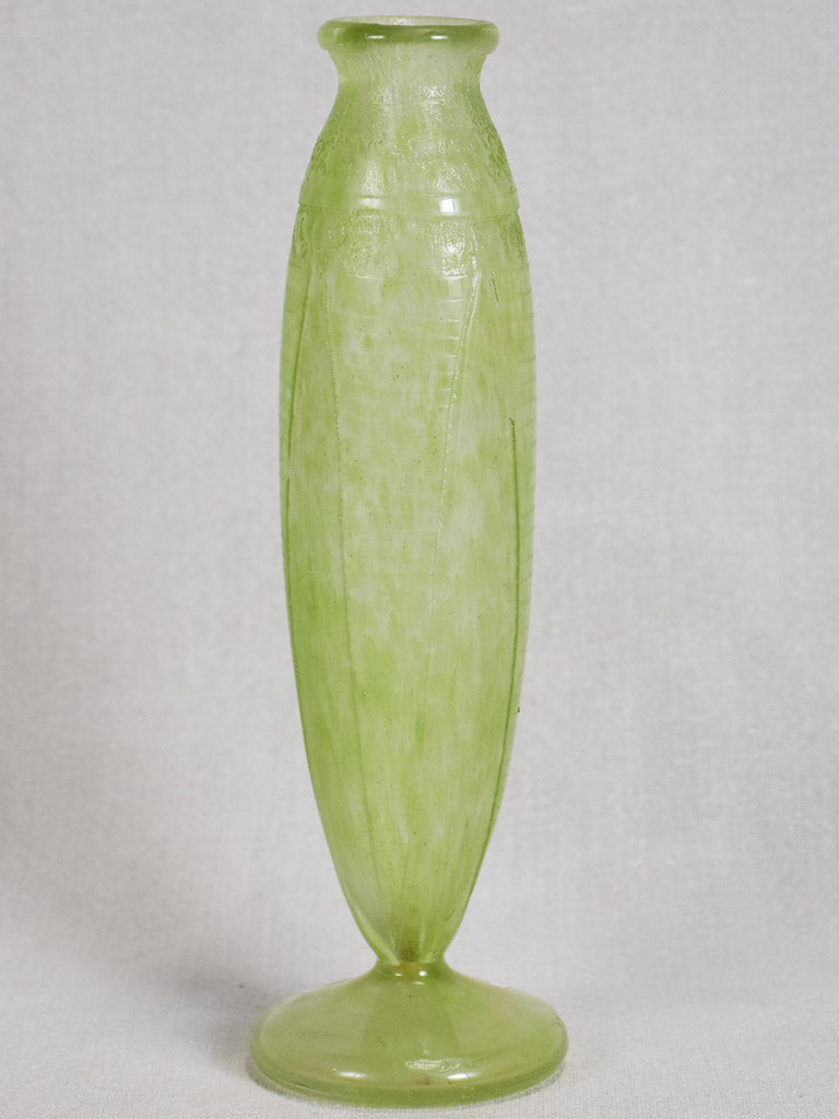 Green Pâte de verre glass vase by David Gueron Degue (1892-1950) 10¼"