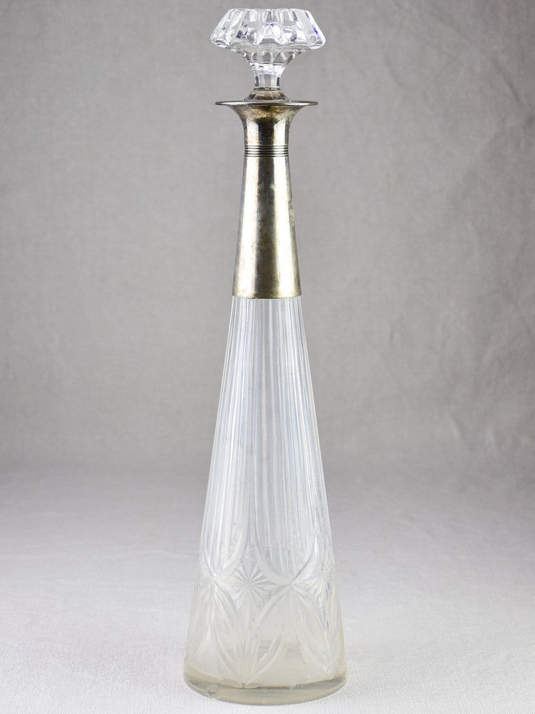 Unusual tall French carafe with silver plate detail 16½"