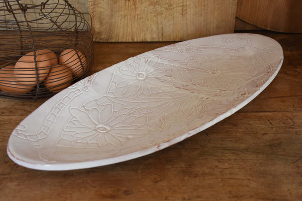 Long oval platter with flower pattern