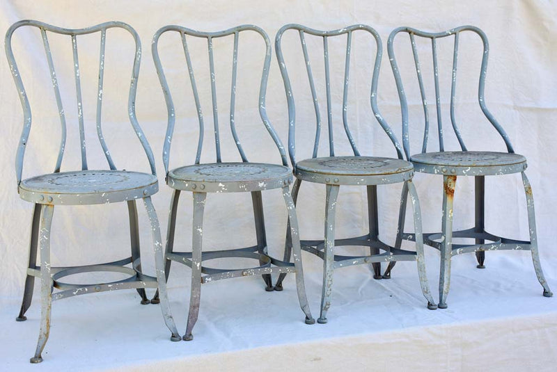 Four vintage French garden chairs - teal blue