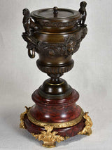Rare gilt bronze and marble oil lamp with lion's heads and sphinx - early 19th century 15"