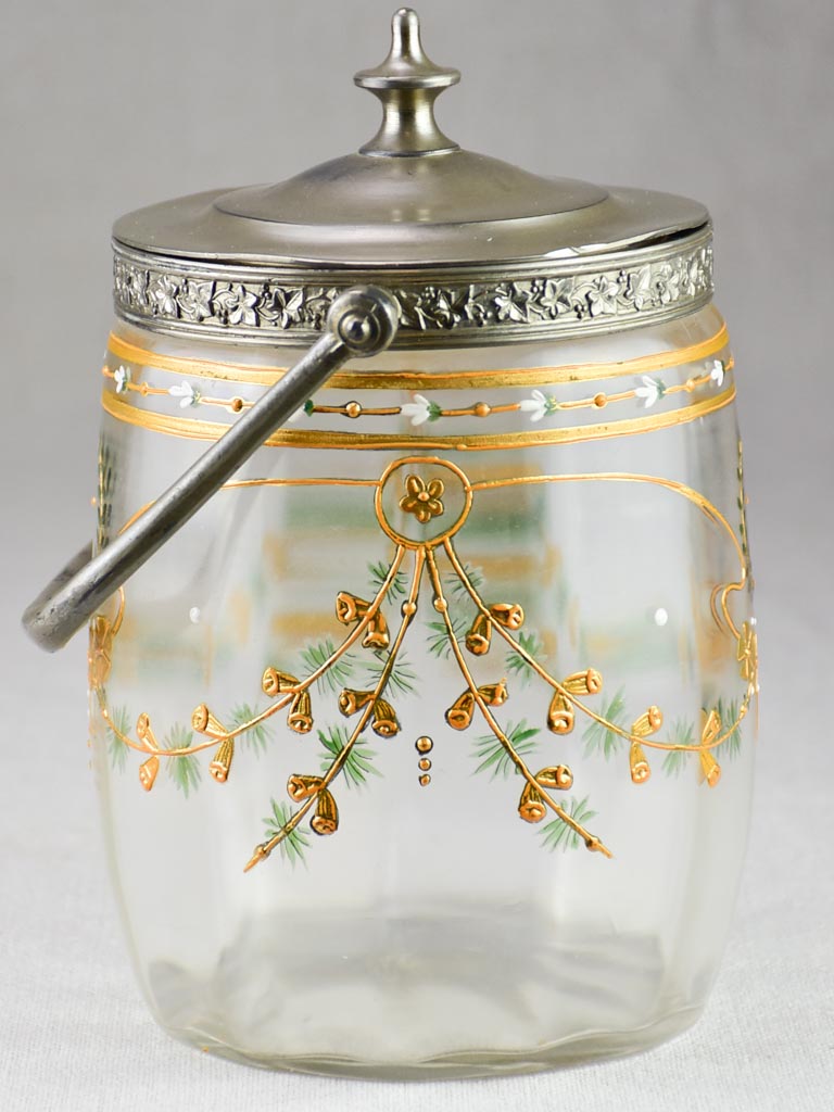 Mid century French biscuit jar with handpainted decoration