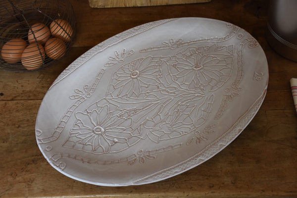 Large oval platter with flowers and lace imprints