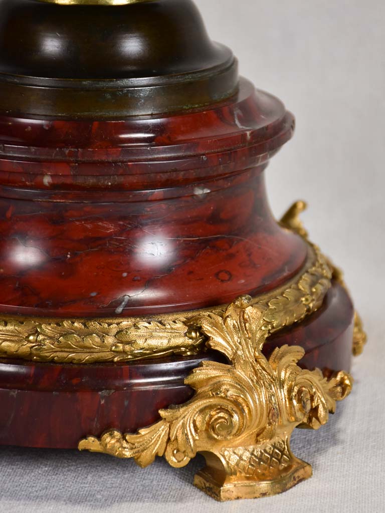 Rare gilt bronze and marble oil lamp with lion's heads and sphinx - early 19th century 15"