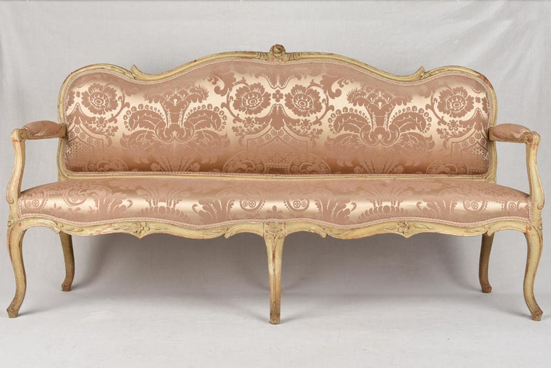 18th century vestibule banquette sofa with pink silk - 69"