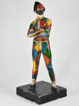 Colorful vintage Harlequin statue - clay and plaster 28¼"