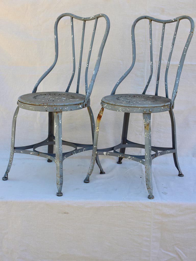 Four vintage French garden chairs - teal blue
