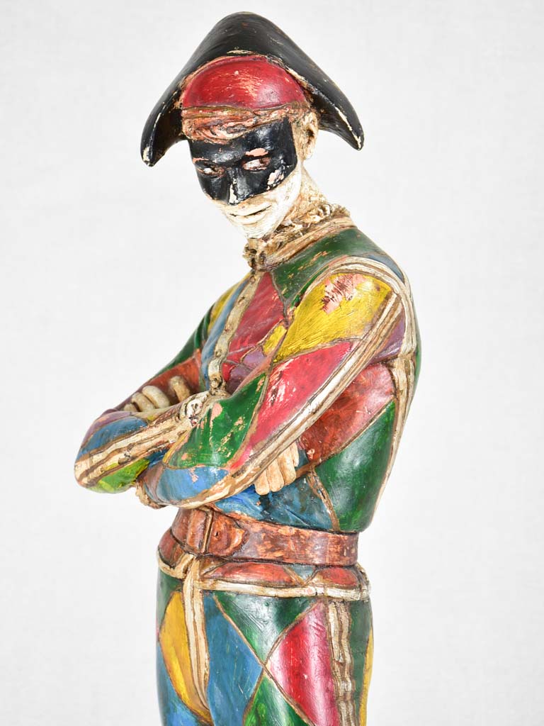 Colorful vintage Harlequin statue - clay and plaster 28¼"