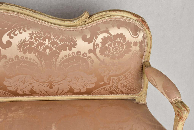 18th century vestibule banquette sofa with pink silk - 69"