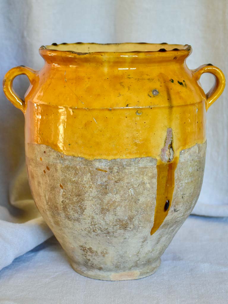 Large antique French confit pot with ocher glaze 11½"