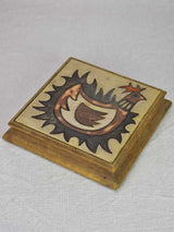 Mid century French rooster trivet with wooden frame - 1950's 9½"