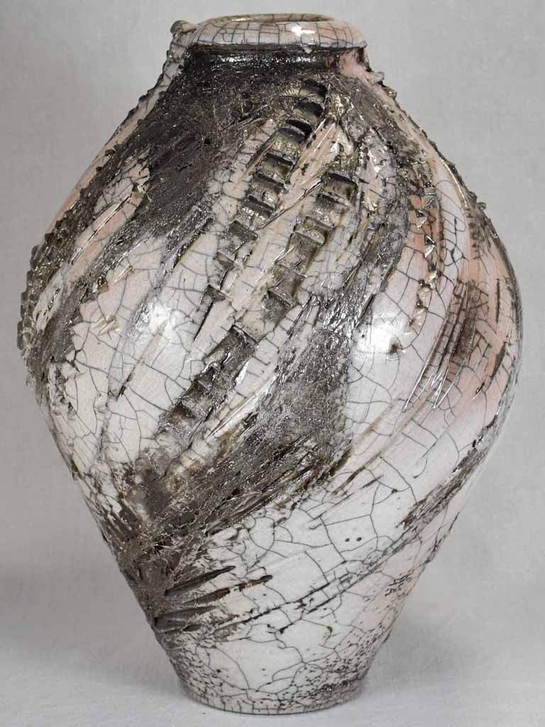 Large handmade textured Raku vase - 1960's 19¾"