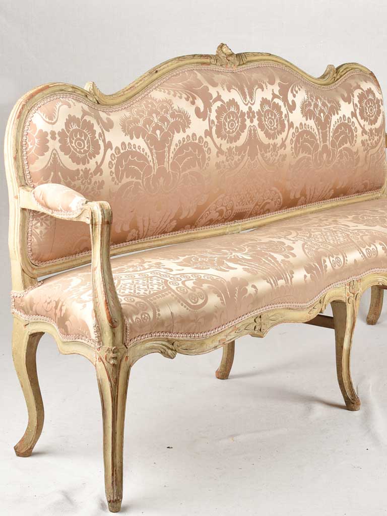 18th century vestibule banquette sofa with pink silk - 69"