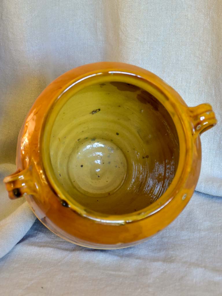Antique French confit pot with ocher glaze 10¼"