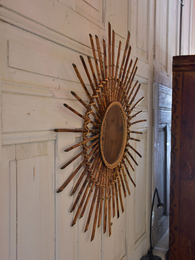 Vintage French sunburst mirror - cane