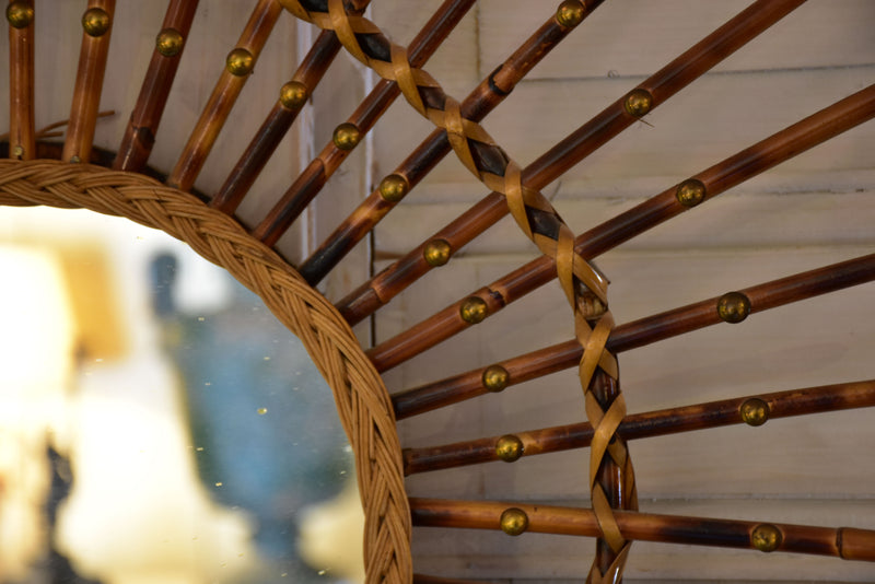 Vintage French sunburst mirror - cane