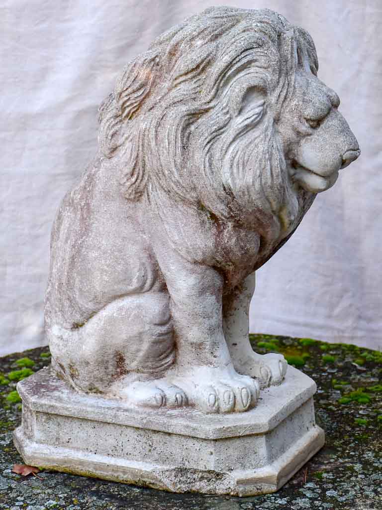 Pair of mid-century reconstituted stone lion garden sculptures