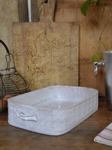Deep rectangular baking dish with leaf pattern