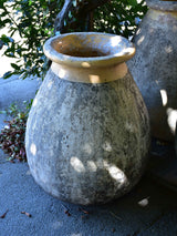 Large 19th century French biot jar with creamy / apricot colour glaze