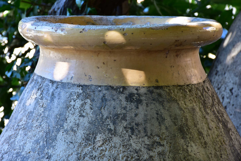 Large 19th century French biot jar with creamy / apricot colour glaze