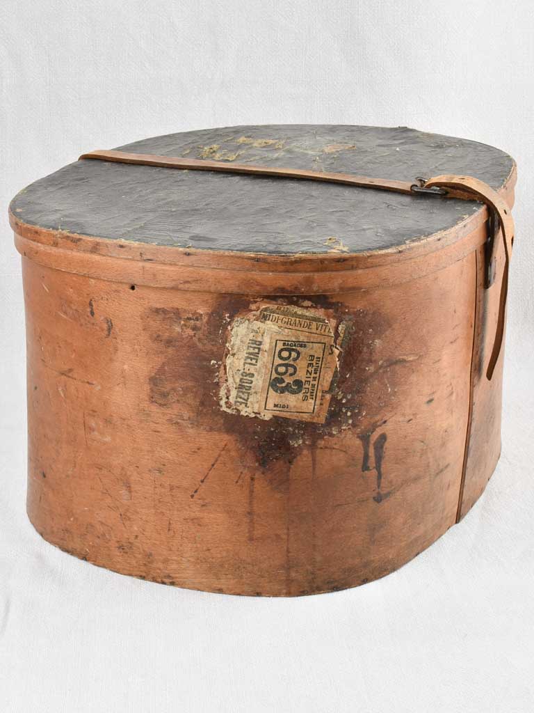 Antique French oval plywood hat box
