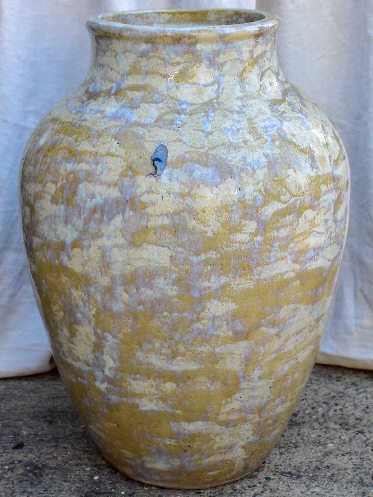 Large mid century terracotta pot with blue / brown / beige glaze 29¼"