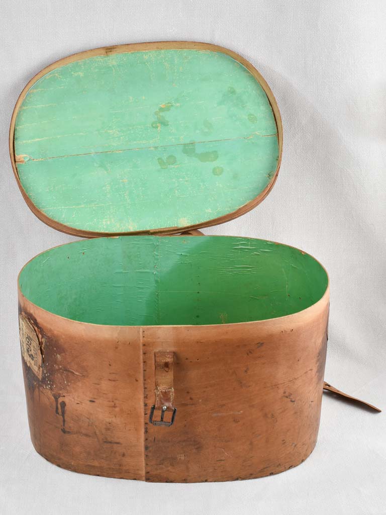 Green-finished interior antique hat box