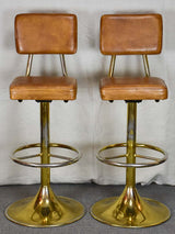 Three mid century barstools - French, leather