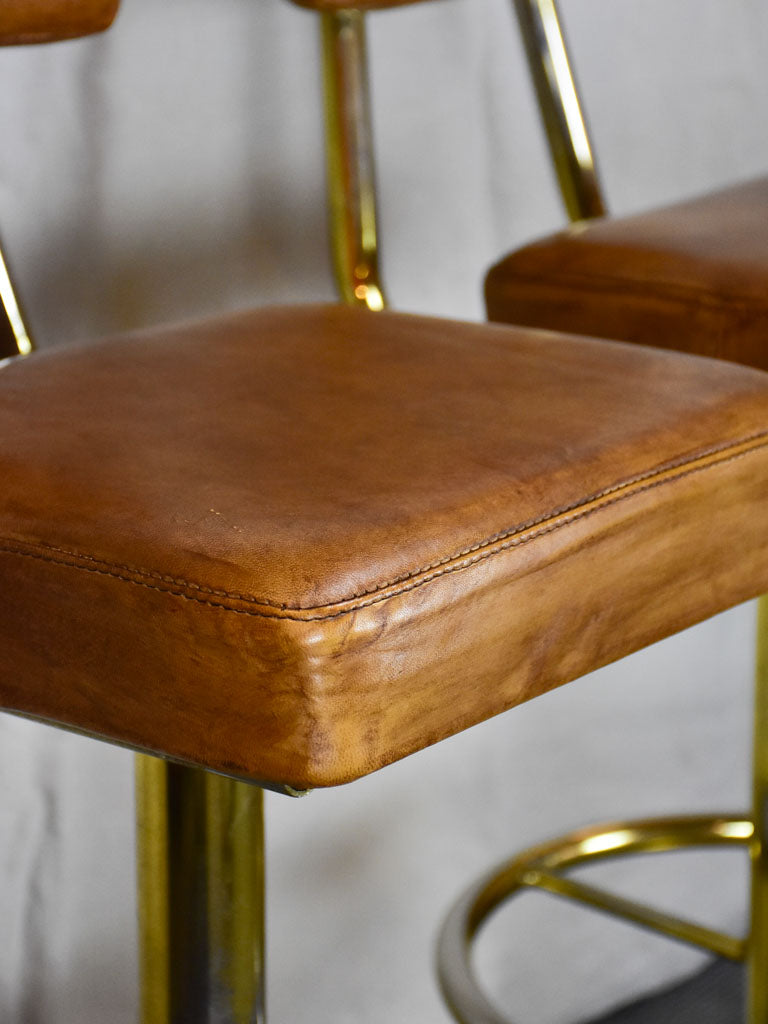 Pair of mid century French leather bar stools from a casino