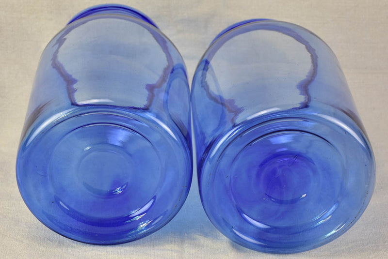 Pair of vintage blown glass jars - periwinkle blue 13½"