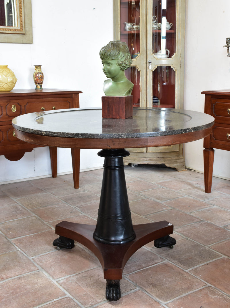 Round French Empire marble and mahogany table