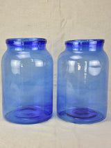 Pair of vintage blown glass jars - periwinkle blue 13½"