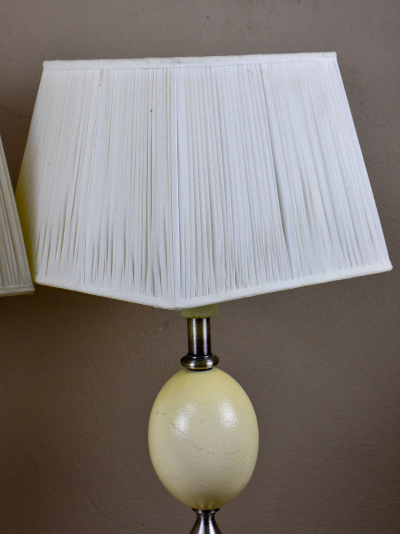 Pair of ostrich egg lamps with square lampshades