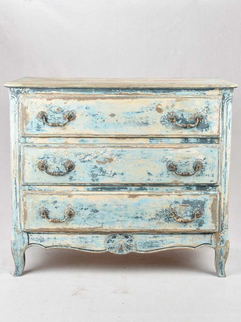 Early 20th century 3 drawer commode with distressed blue patina 37½"