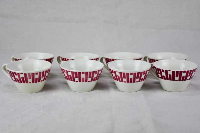Set of 14 mid century coffee cups with blue and red pattern